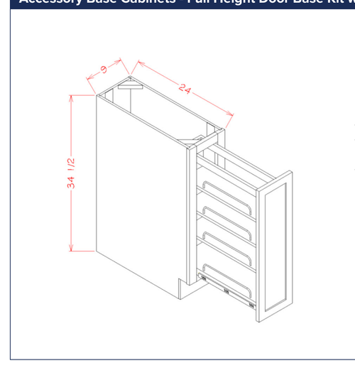 Accessory Base Cabinets - Full Height Door Base Kit with Shelf Pullout — dimensional drawing