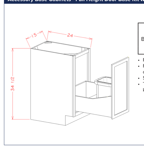 Accessory Base Cabinets - Full Height Door Base Kit with Single Trash Can Pullout — dimensional drawing