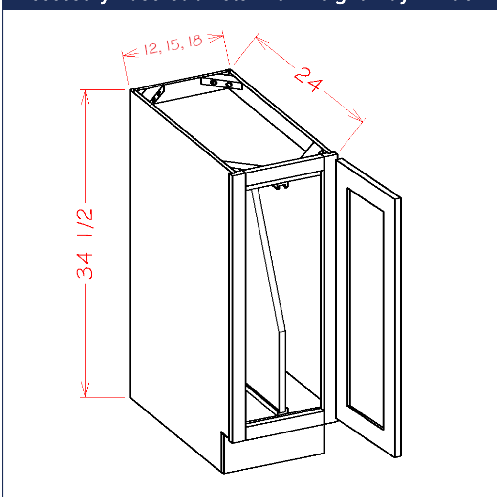 Accessory Base Cabinets - Full Height Tray Divider Base Kit — dimensional drawing