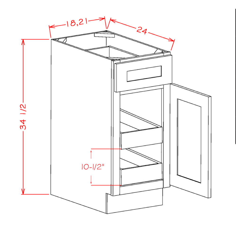 Accessory Base Cabinets - Single Door Single Drawer Two Rollout Shelf Base Kit — dimensional drawing