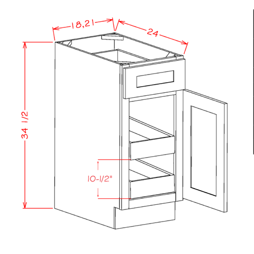 Accessory Base Cabinets - Single Door Single Drawer Two Rollout Shelf Base Kit — dimensional drawing