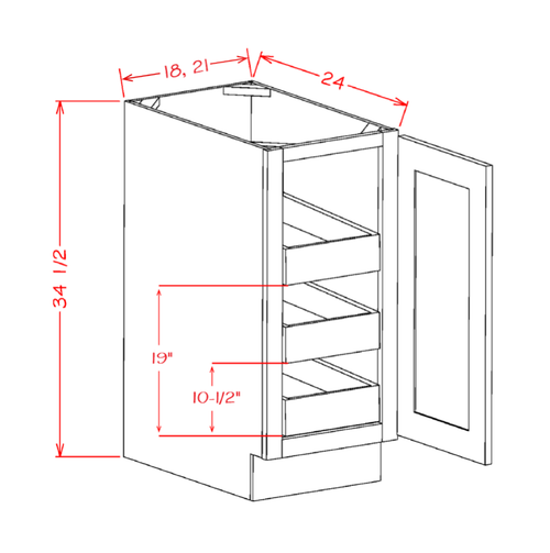 Accessory Base Cabinets - Single Full Height Door Three Rollout Shelf Base Kit — dimensional drawing