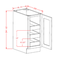 White Shaker Accessory Base Cabinets - Single Full Height Door Three Rollout Shelf Base Kit — dimensional drawing