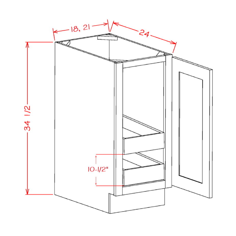 Accessory Base Cabinets - Single Full Height Door Two Rollout Shelf Base Kit — dimensional drawing