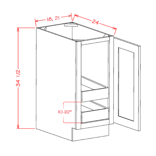 Accessory Base Cabinets - Single Full Height Door Two Rollout Shelf Base Kit — dimensional drawing