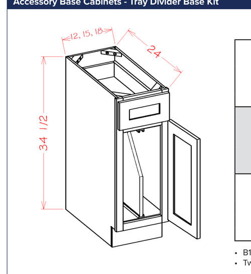 Accessory Base Cabinets - Tray Divider Base Kit — dimensional drawing