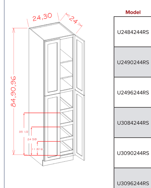 Accessory Tall Cabinets - Four Door Utility Four Rollout Shelf Cabinet Kit — dimensional drawing