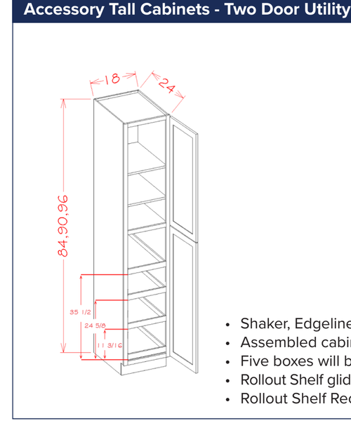 Accessory Tall Cabinets - Two Door Utility Four Rollout Shelf Cabinet Kit — dimensional drawing