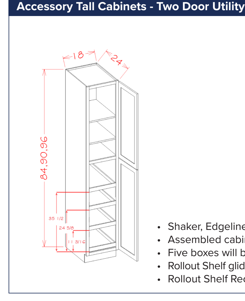 Accessory Tall Cabinets - Two Door Utility Four Rollout Shelf Cabinet Kit — dimensional drawing