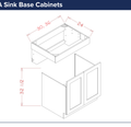 White Shaker ADA Sink Base Cabinets — dimensional drawing