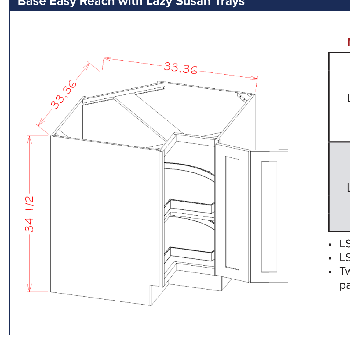 Base Easy Reach with Lazy Susan Trays — dimensional drawing