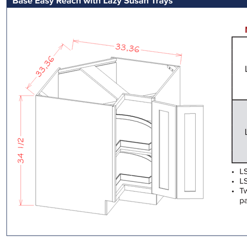 Base Easy Reach with Lazy Susan Trays — dimensional drawing