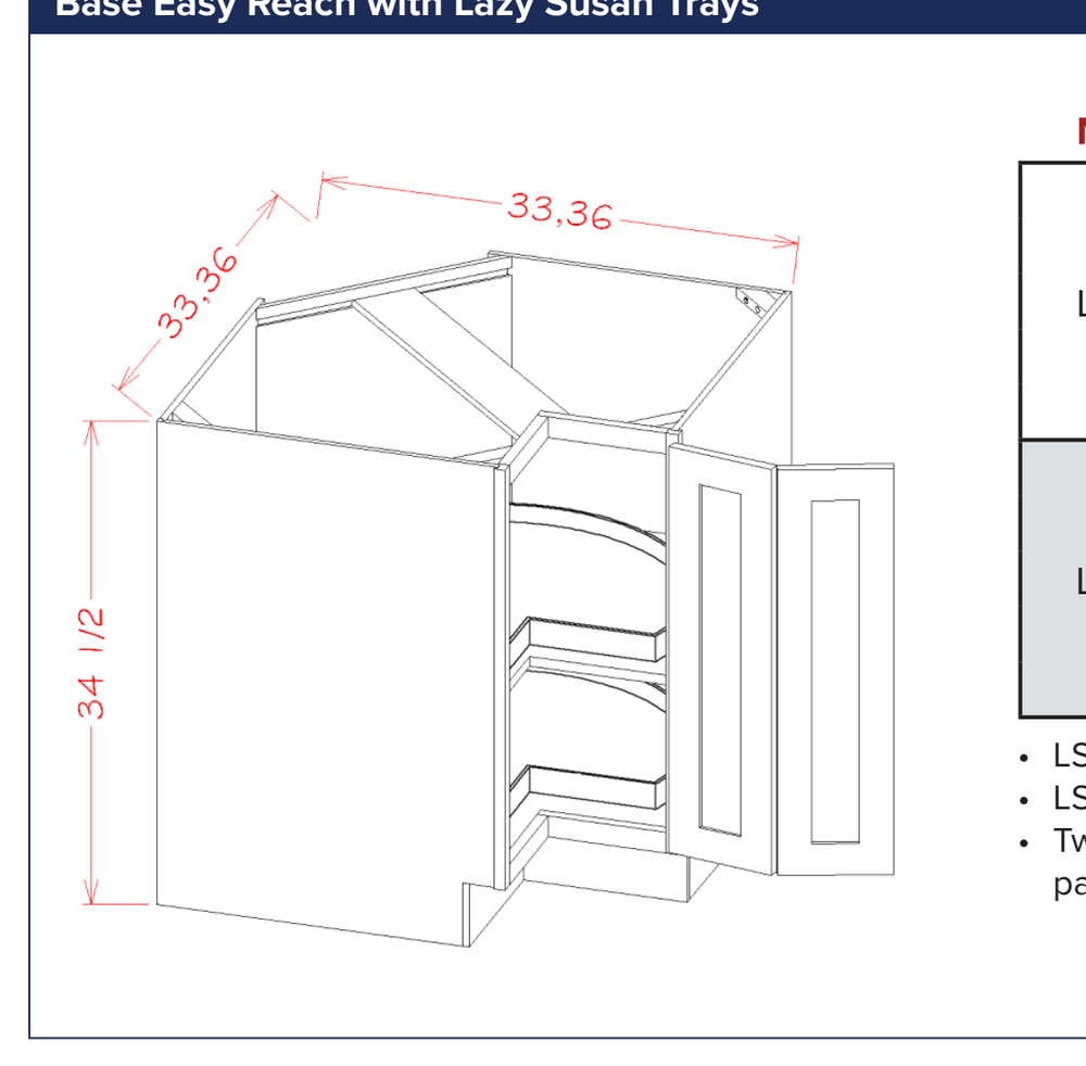 Base Easy Reach with Lazy Susan Trays — dimensional drawing