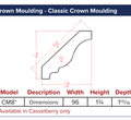 Oxford White Crown Moulding - Classic Crown Moulding — dimensional drawing