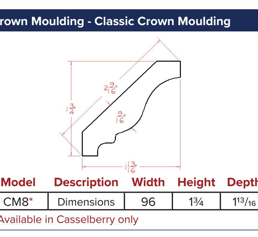 Oxford White Crown Moulding - Classic Crown Moulding — dimensional drawing