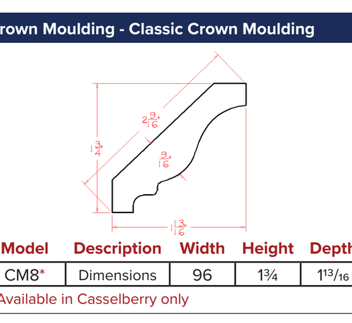 Oxford White Crown Moulding - Classic Crown Moulding — dimensional drawing