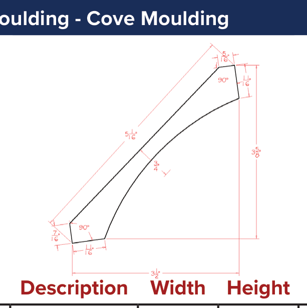 Crown Moulding - Cove Moulding — dimensional drawing