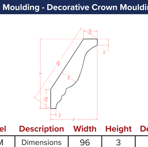 Crown Moulding - Decorative Crown Moulding — dimensional drawing