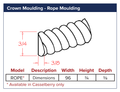 Oxford White Crown Moulding - Rope Moulding — dimensional drawing
