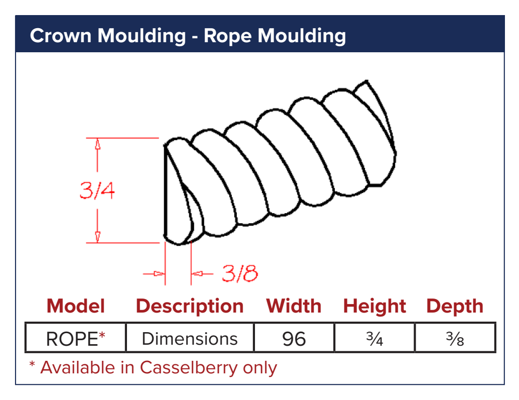 Oxford White Crown Moulding - Rope Moulding — dimensional drawing