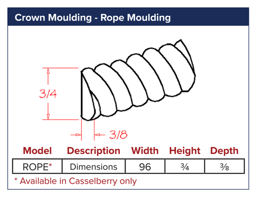 Oxford White Crown Moulding - Rope Moulding — dimensional drawing