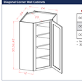 White Shaker Diagonal Corner Wall Cabinets — dimensional drawing