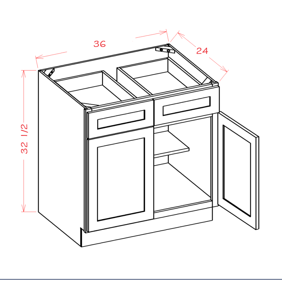 Double Door Double Drawer ADA Base Cabinet — dimensional drawing