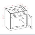 White Shaker Double Door Double Drawer ADA Base Cabinet — dimensional drawing