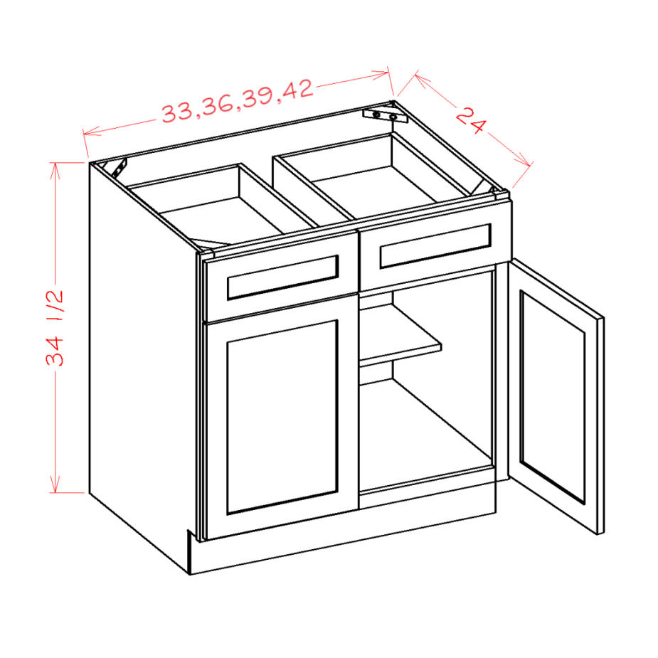 Double Door Double Drawer Bases — dimensional drawing