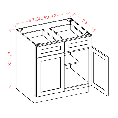 Double Door Double Drawer Bases — dimensional drawing