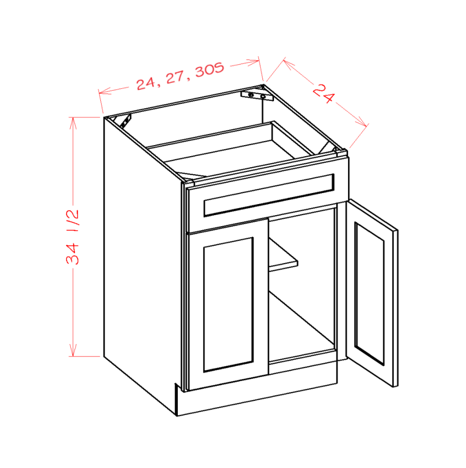 Double Door Single Drawer Bases — dimensional drawing