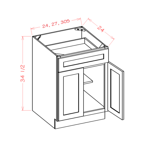 Double Door Single Drawer Bases — dimensional drawing