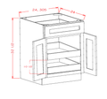 White Shaker Double Door Single Drawer Two Rollout Shelf ADA Base Cabinets — dimensional drawing