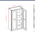 White Shaker Double Glass Door Wall Cabinets - Routed for Glass with Finished Interior — dimensional drawing