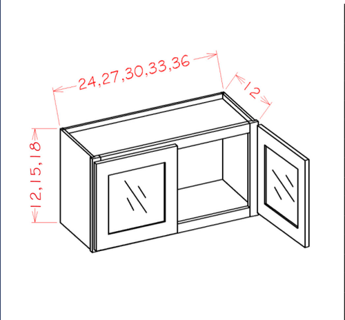 Double Glass Door Wall Stacker Cabinets - Routed for Glass with Finished Interior — dimensional drawing