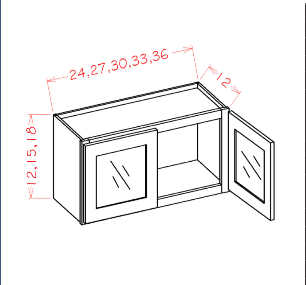 Double Glass Door Wall Stacker Cabinets - Routed for Glass with Finished Interior — dimensional drawing