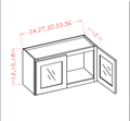 White Shaker Double Glass Door Wall Stacker Cabinets - Routed for Glass with Finished Interior — dimensional drawing