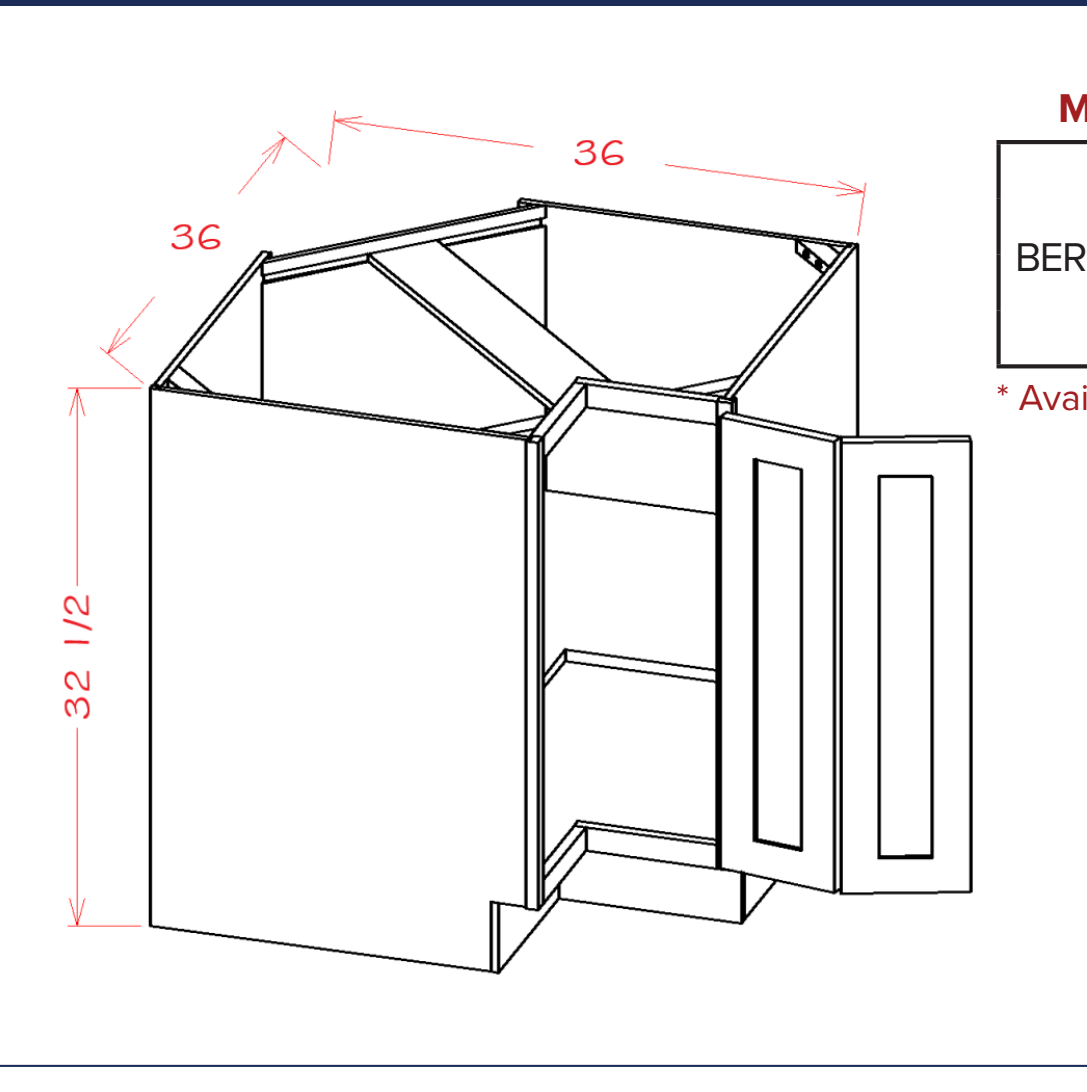 White Shaker Easy Reach ADA Base Cabinet — dimensional drawing