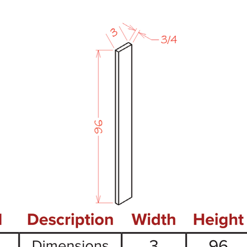 Fillers - 3" Tall Filler — dimensional drawing