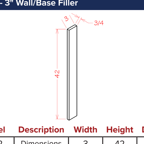 Fillers - 3" Wall/Base Filler — dimensional drawing