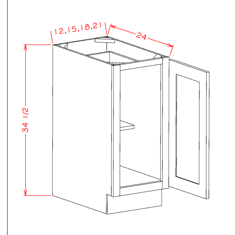 Full Height Single Door Bases — dimensional drawing