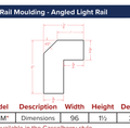 Light Rail Moulding - Angled Light Rail — dimensional drawing