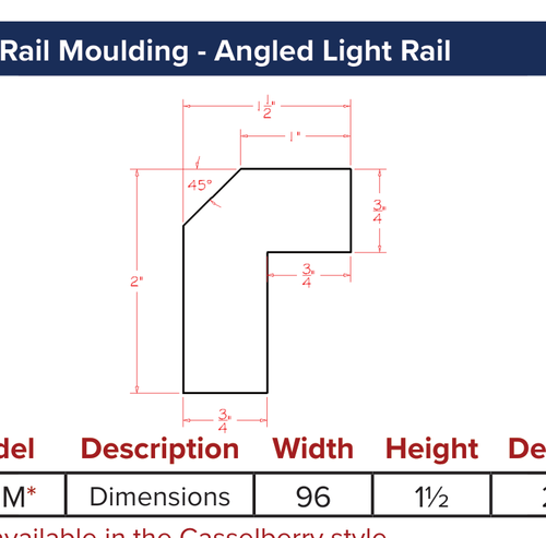 Light Rail Moulding - Angled Light Rail — dimensional drawing