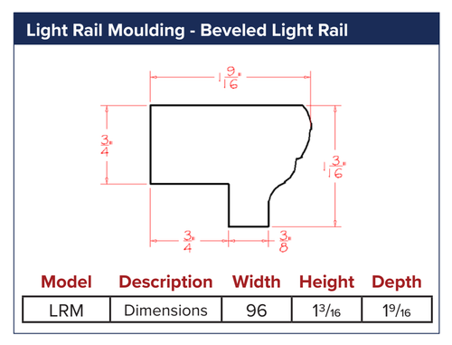 Light Rail Moulding - Beveled Light Rail — dimensional drawing