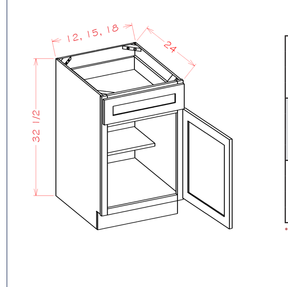 Single Door Single Drawer ADA Base Cabinets — dimensional drawing