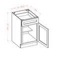 White Shaker Single Door Single Drawer Bases — dimensional drawing