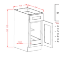 White Shaker Single Door Single Drawer One Rollout Shelf ADA Base Cabinet — dimensional drawing