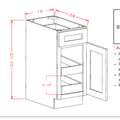 White Shaker Single Door Single Drawer Two Rollout Shelf ADA Base Cabinet — dimensional drawing