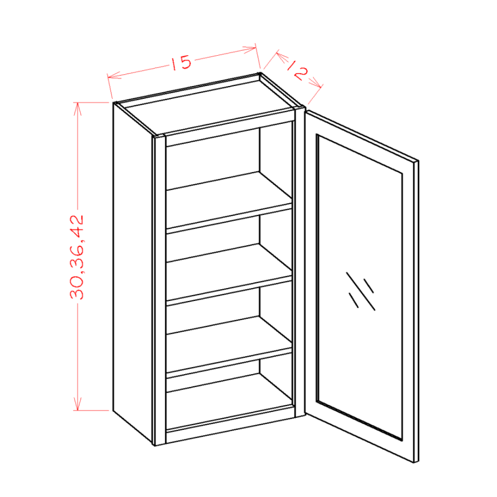 Single Glass Door Wall Cabinets - Routed for Glass with Finished Interior — dimensional drawing