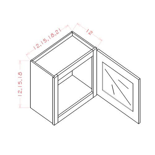Single Glass Door Wall Stacker Cabinets - Routed for Glass with Finished Interior — dimensional drawing